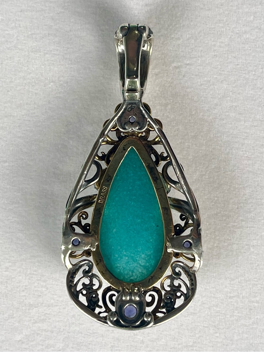 Carolyn Pollack Relios 925 Silver Brass blue quartzite amethyst pendant - Picture 5 of 13